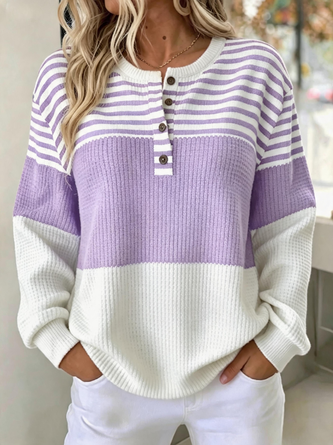 Casual Striped Henley Collar Long Sleeve Sweatshirt - Image 5