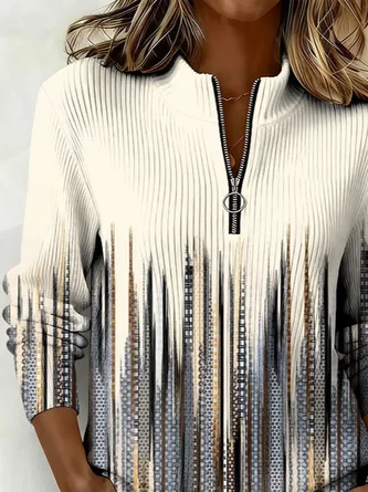 Casual Abstract Mock Neck Long Sleeve Sweatshirt - Image 2