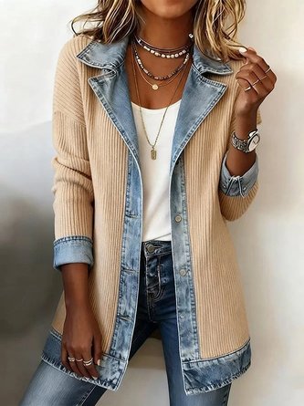 Women Spring/Fall Outerwear Vintage Split Joint Contrast Stitching Long Sleeve Lapel Collar Jacket - Image 6