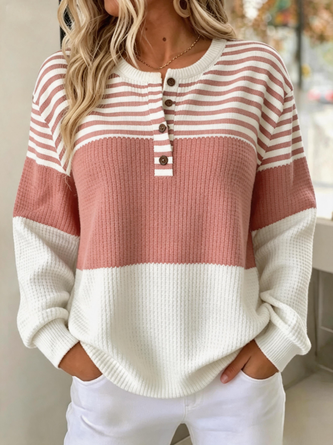 Casual Striped Henley Collar Long Sleeve Sweatshirt - Image 2