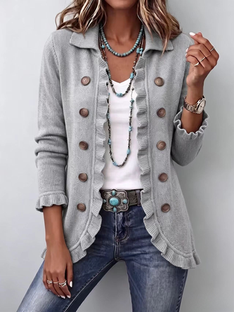 Women Plain Long Sleeve Comfy Vintage Cardigan - Image 6