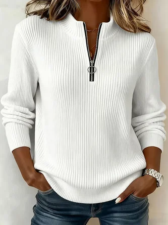 Casual Plain Mock Neck Long Sleeve Sweatshirt - Image 3