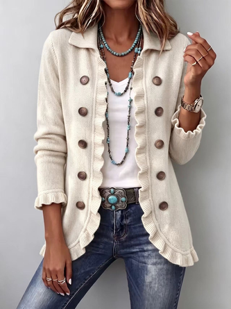 Women Plain Long Sleeve Comfy Vintage Cardigan - Image 7