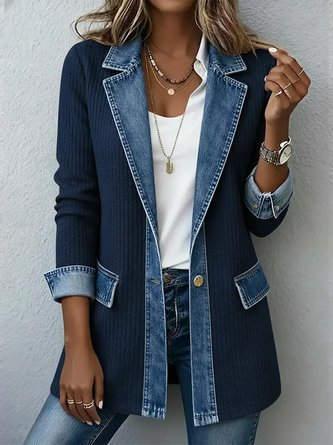 Women Spring/Fall Outerwear Vintage Split Joint Contrast Stitching Long Sleeve Lapel Collar Jacket - Image 5