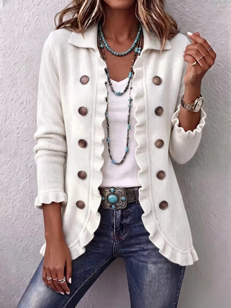 Women Plain Long Sleeve Comfy Vintage Cardigan - Image 2