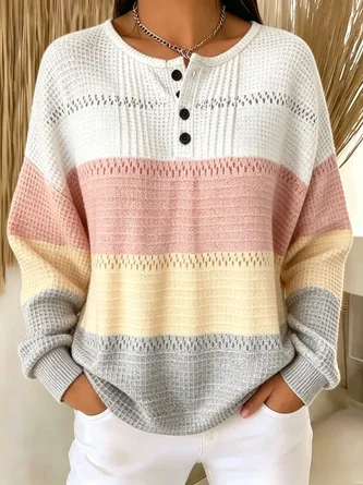Casual Henley Collar Geometric Sweatshirt - Image 2