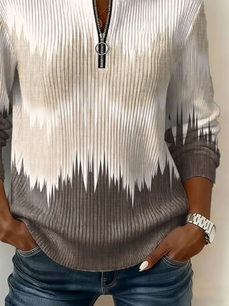 Casual Abstract Mock Neck Long Sleeve Sweatshirt - Image 3