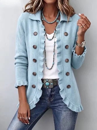 Women Plain Long Sleeve Comfy Vintage Cardigan - Image 5