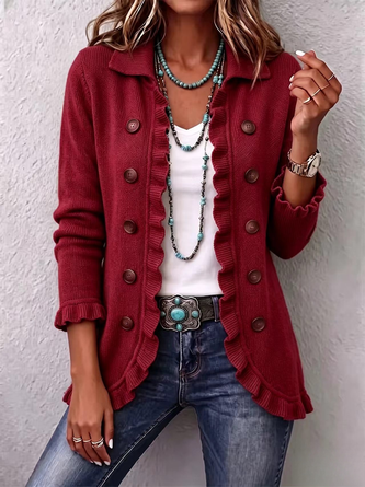 Women Plain Long Sleeve Comfy Vintage Cardigan - Image 8