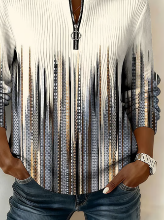 Casual Abstract Mock Neck Long Sleeve Sweatshirt - Image 3