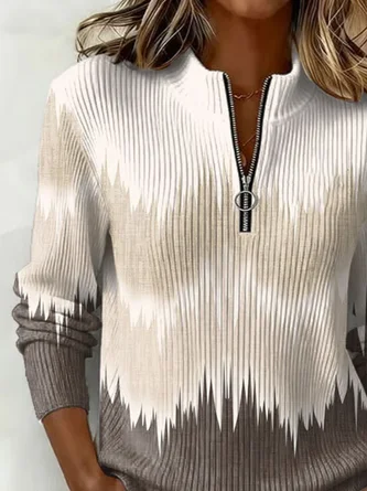 Casual Abstract Mock Neck Long Sleeve Sweatshirt - Image 2