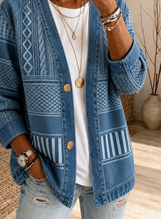 Women Spring/Fall Outerwear Casual Printing Abstract Graphic Long Sleeve Jacket - Image 3