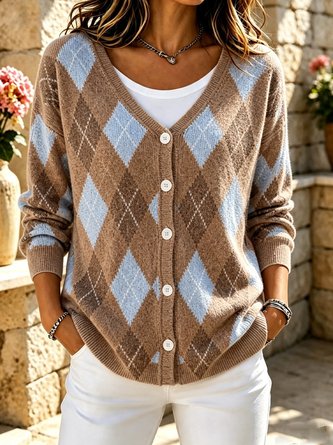 Women Geometric Long Sleeve Comfy Casual Cardigan - Image 2