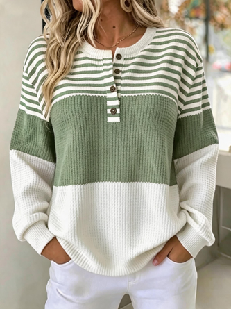 Casual Striped Henley Collar Long Sleeve Sweatshirt - Image 6