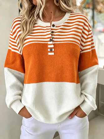 Casual Striped Henley Collar Long Sleeve Sweatshirt - Image 3