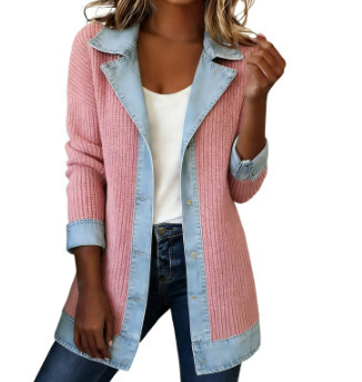 Women Spring/Fall Outerwear Vintage Split Joint Contrast Stitching Long Sleeve Lapel Collar Jacket - Image 8