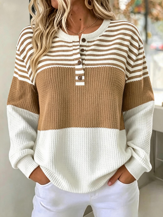 Casual Striped Henley Collar Long Sleeve Sweatshirt - Image 4