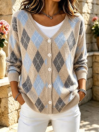 Women Geometric Long Sleeve Comfy Casual Cardigan - Image 4