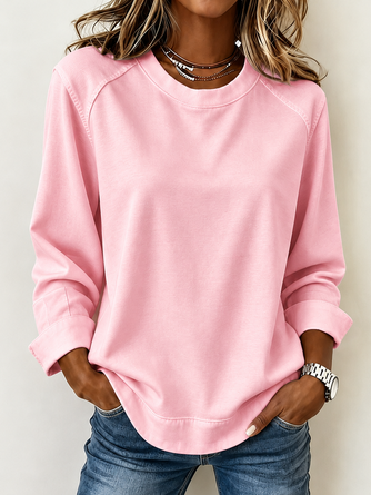 Casual Plain Crew Neck Long Sleeve Sweatshirt - Image 2