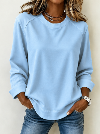 Casual Plain Crew Neck Long Sleeve Sweatshirt - Image 3