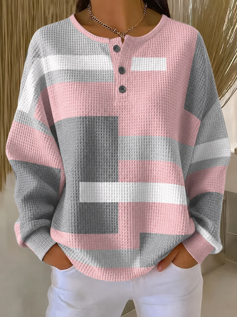 Casual Abstract Henley Collar Long Sleeve Sweatshirt