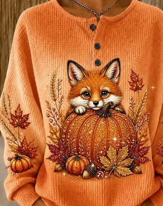 Casual Animal Henley Collar Long Sleeve Sweatshirt - Image 2
