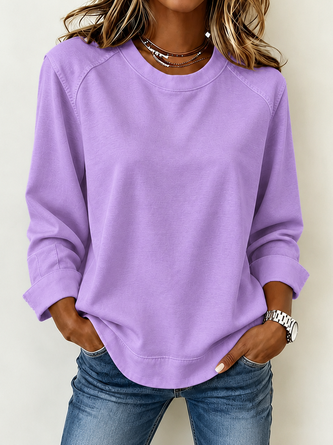 Casual Plain Crew Neck Long Sleeve Sweatshirt - Image 4