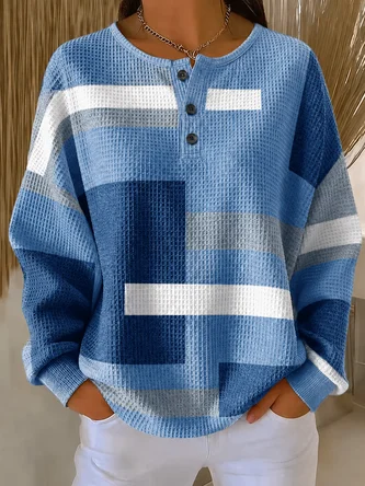 Casual Abstract Henley Collar Long Sleeve Sweatshirt - Image 4
