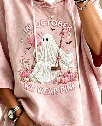 Casual Cute Ghost Print Hoodie Half Sleeve Hoodie - Image 2