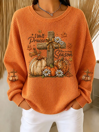 Casual Halloween (pumpkin) Crew Neck Long Sleeve Sweatshirt