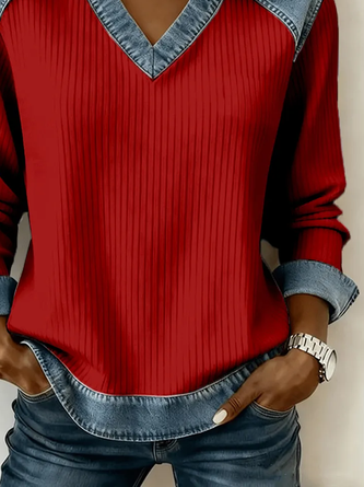 Vintage Plain V Neck Long Sleeve Sweatshirt 3 Vintage Plain V Neck Long Sleeve Sweatshirt - Image 3