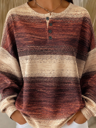Casual Geometric Henley Collar Long Sleeve Sweatshirt - Image 2