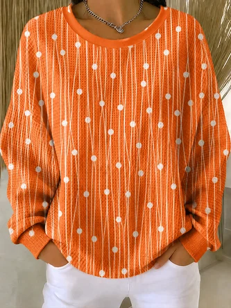 Casual Abstract Polka Dots Crew Neck Long Sleeve Sweatshirt