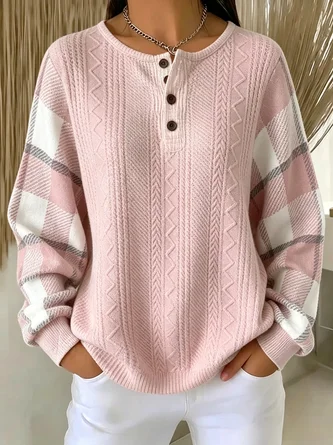 Casual Geometric Henley Collar Long Sleeve Sweatshirt