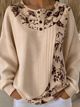 Casual Floral Henley Collar Long Sleeve Sweatshirt - Image 2