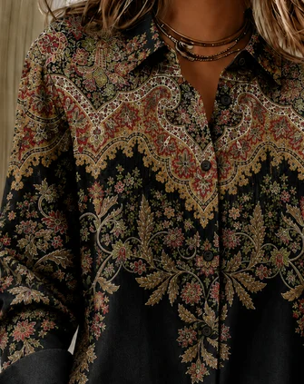 Women Floral Vintage Shirt Shirt Collar Long Sleeve Printing Top 2 Women Floral Vintage Shirt Shirt Collar Long Sleeve Printing Top - Image 2