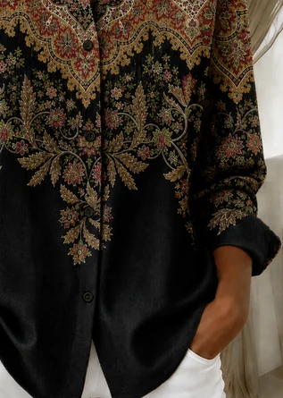 Women Floral Vintage Shirt Shirt Collar Long Sleeve Printing Top 3 Women Floral Vintage Shirt Shirt Collar Long Sleeve Printing Top - Image 3
