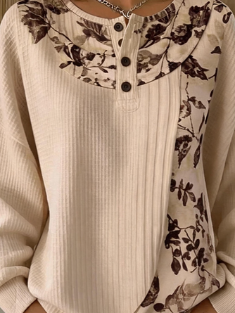 Casual Floral Henley Collar Long Sleeve Sweatshirt - Image 3