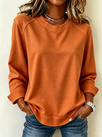 Casual Plain Crew Neck Long Sleeve Sweatshirt - Image 8
