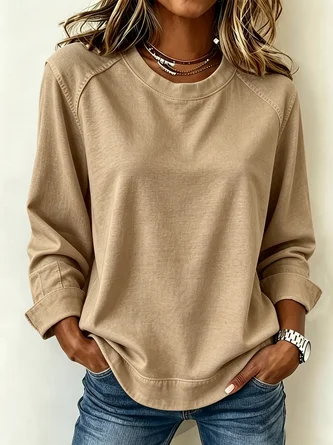 Casual Plain Crew Neck Long Sleeve Sweatshirt - Image 6