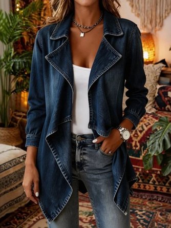 Women Spring/Fall Outerwear Vintage Plain Long Sleeve Lapel Collar Jacket - Image 2