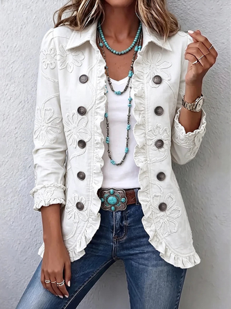Women Spring/Fall Outerwear Vintage Floral Long Sleeve Shawl Collar Jacket - Image 2