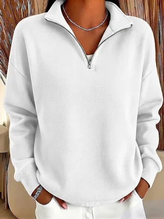Casual Plain Stand Collar Long Sleeve Sweatshirt - Image 2