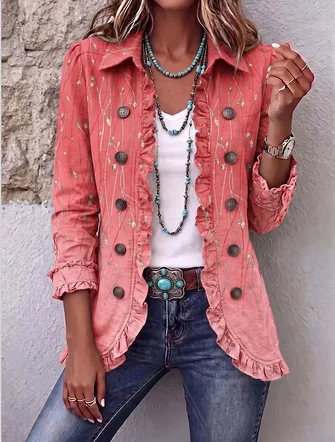 Women Spring/Fall Outerwear Vintage Floral Long Sleeve Shawl Collar Jacket - Image 4