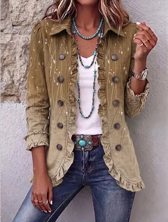 Women Spring/Fall Outerwear Vintage Floral Long Sleeve Shawl Collar Jacket - Image 2