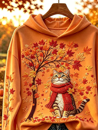 Casual Cat Hoodie Long Sleeve Hoodie - Image 3