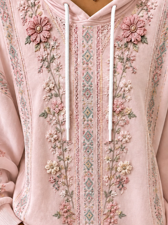 Casual Floral Hoodie Long Sleeve Hoodie - Image 3