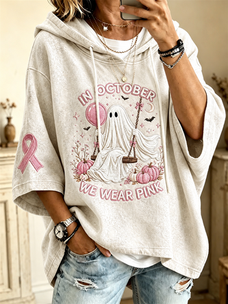 Casual Cute Ghost Print Hoodie Half Sleeve Hoodie - Image 5