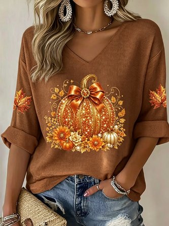 Casual Maple Leaf V Neck Half Sleeve T-shirt - Image 3