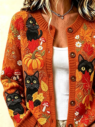 Women Cat Long Sleeve Comfy Vintage Printing Cardigan - Image 2